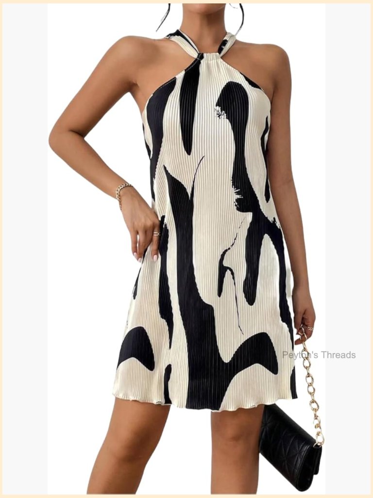 Printed Halter Neck Bodycon Mini Dress Stretchy Summer Party Casual